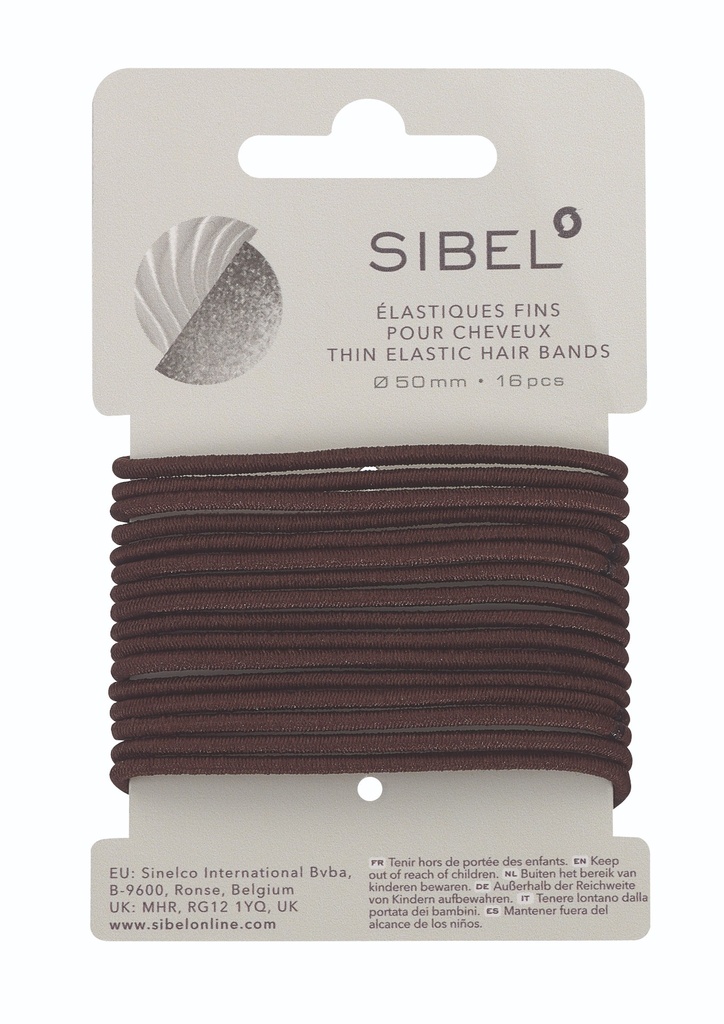 [P000627] SIBEL Élastiques à cheveux Brun Fin 16 pcs