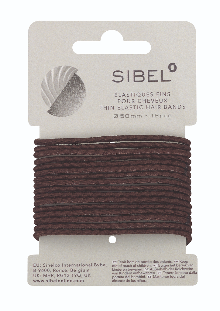 [S4441316] SIBEL Elastische Haarbandjes Bruin Dun 16st