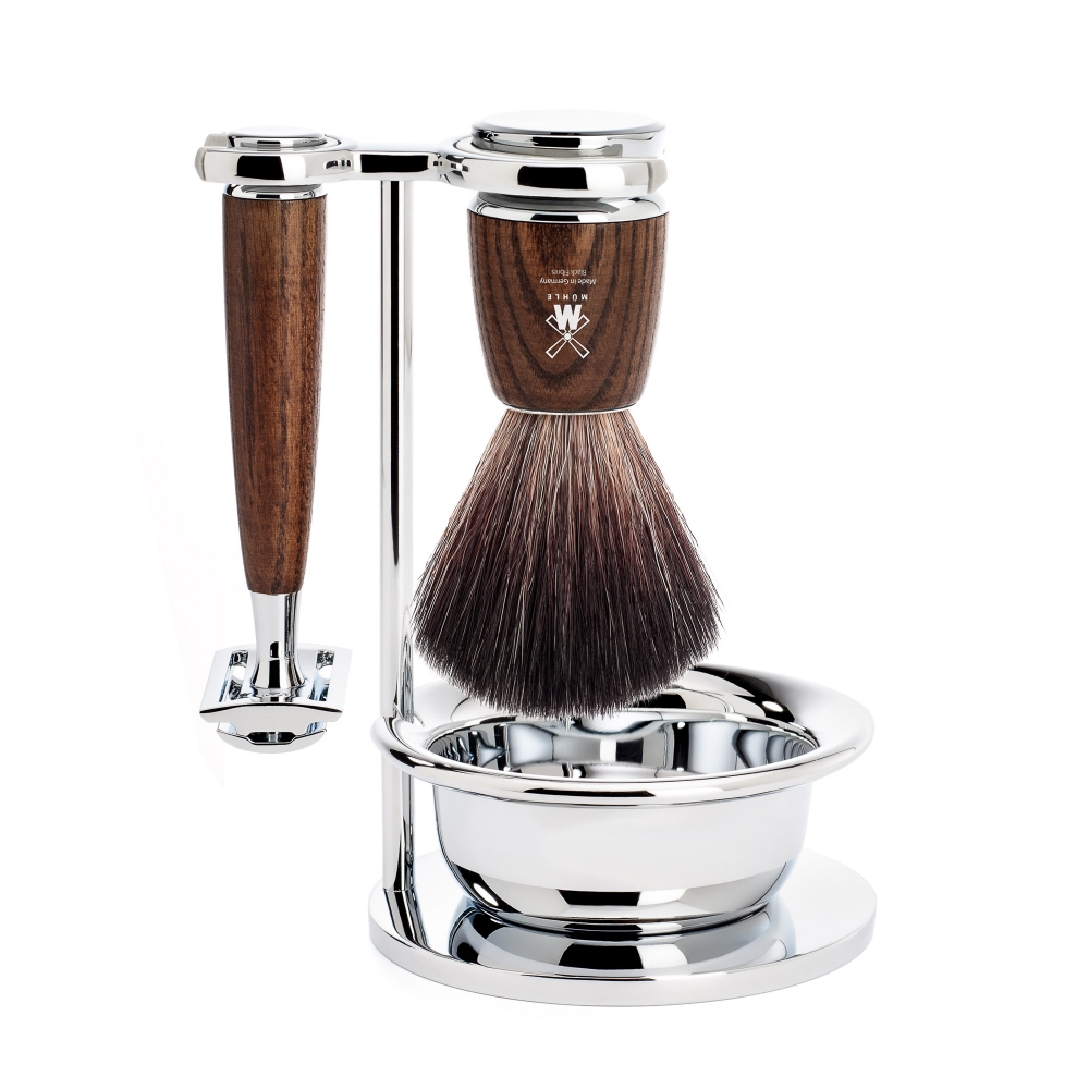 [S21H220SSR] Mühle Scheerset, Black Fibre, with safety razor, handle material made of Steamed Ash