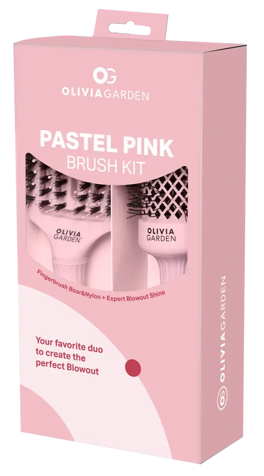 Olivia Garden Pastel Pink Brush 2Pc Kit (Shine+Fingerbrush)