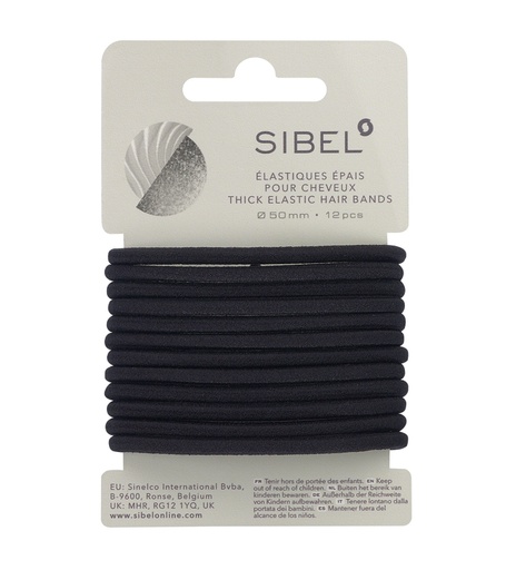 [SI4441412] SIBEL Elastische Haarbandjes Zwart Dik 12st